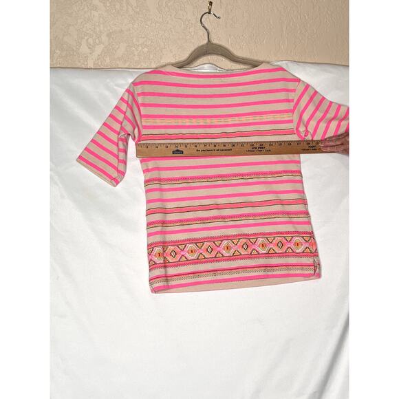 J.Crew size XS top pink/white  stripe embroidered aztec pattern Summery, hippie - Picture 3 of 8